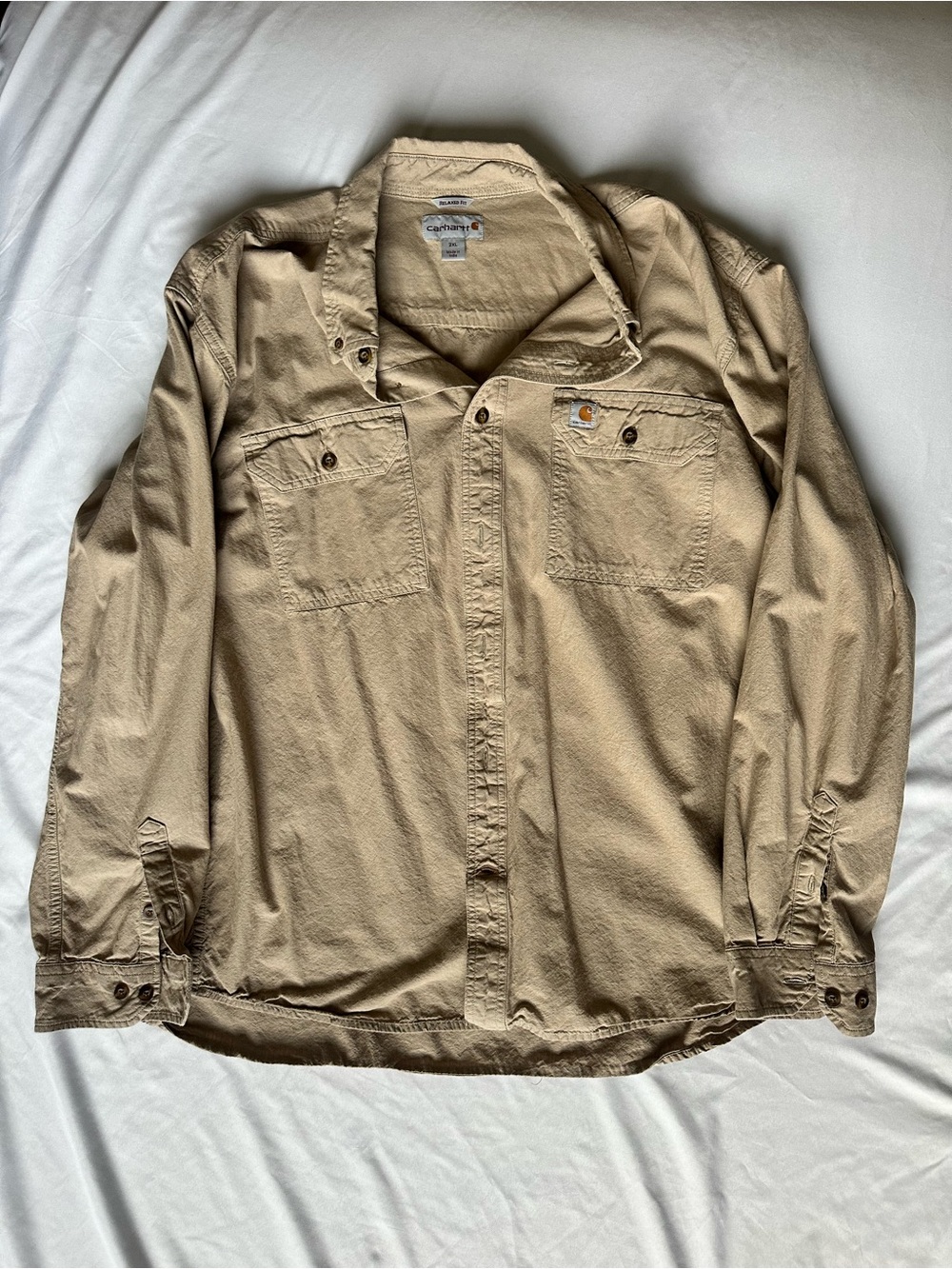 Carhartt Men’s Tan Button-Up Heavy Work Shirt